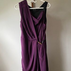 Purple Rag & Bone cocktail dress with leather shoulder and brass clip detail
